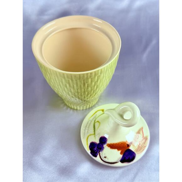 Vintage Red Wing Capistrano Sugar Bowl & Lid Set Green Basket Flowers USA - Picture 3 of 8